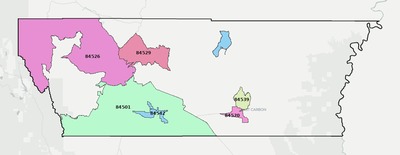 Carbon County UT ZIP code boundaries map