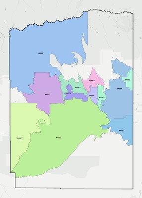 Duchesne County UT ZIP code boundaries map
