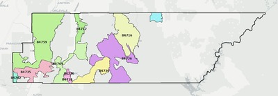 Garfield County UT ZIP code boundaries map