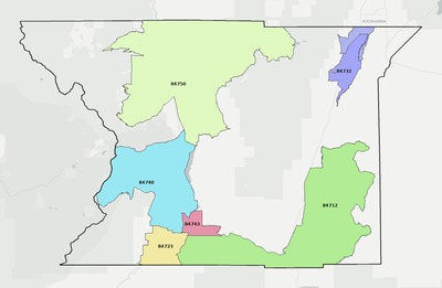 Piute County UT ZIP code boundaries map