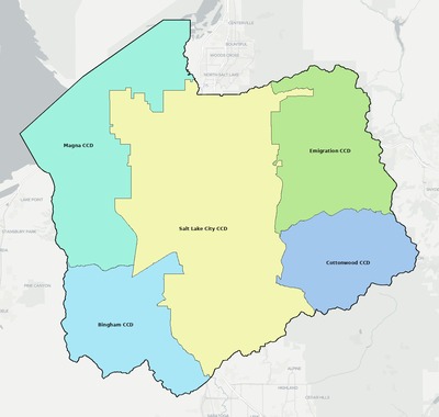Salt Lake County UT townships and subdivisions map