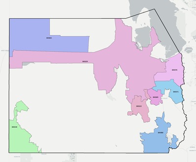 Tooele County UT ZIP code boundaries map
