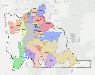 Utah County UT ZIP code map preview