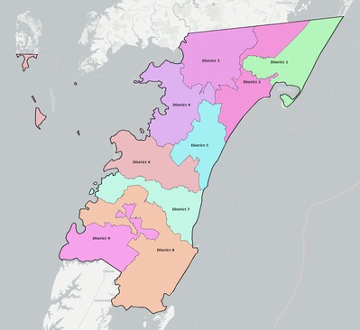 Accomack County VA townships and subdivisions map