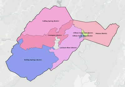 Alleghany County VA townships and subdivisions map