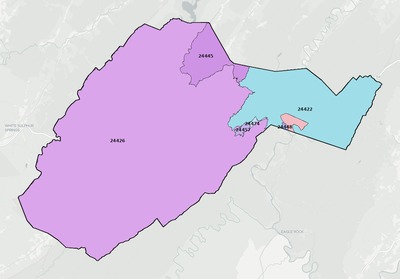 Alleghany County VA ZIP code boundaries map