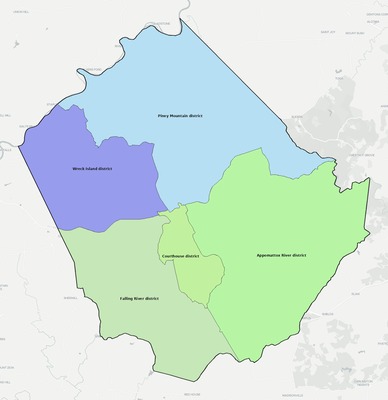 Appomattox County VA townships and subdivisions map