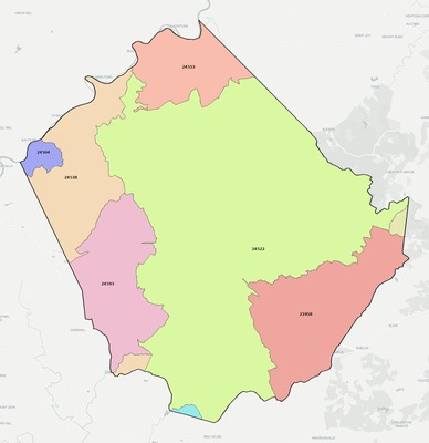 Appomattox County VA ZIP code boundaries map