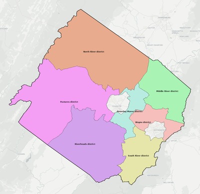 Augusta County VA townships and subdivisions map