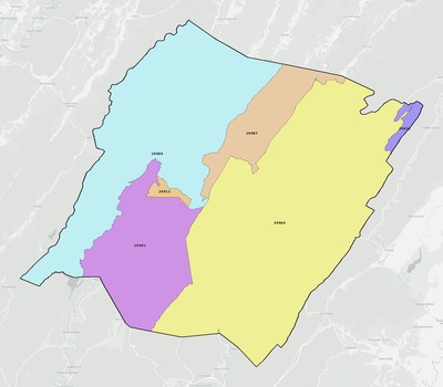 Bath County VA ZIP code boundaries map