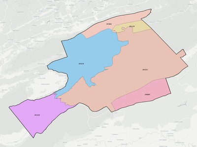Bland County VA ZIP code boundaries map