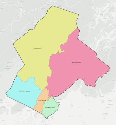 Botetourt County VA townships and subdivisions map