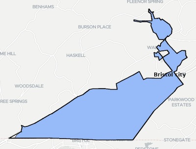Bristol County VA townships and subdivisions map