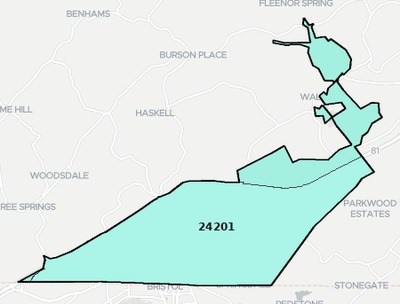 Bristol County VA ZIP code boundaries map