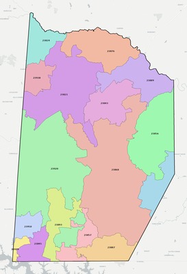 Brunswick County VA ZIP code boundaries map