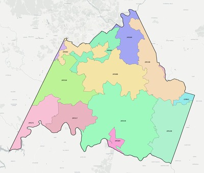 Campbell County VA ZIP code boundaries map