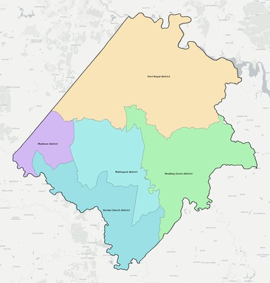 Caroline County VA townships and subdivisions map