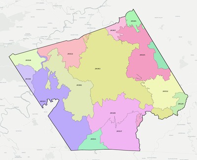 Carroll County VA ZIP code boundaries map