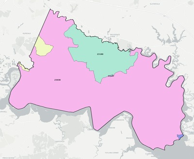Charles City County VA ZIP code boundaries map