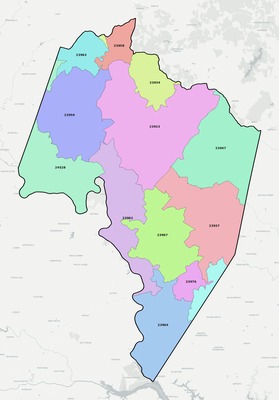 Charlotte County VA ZIP code boundaries map