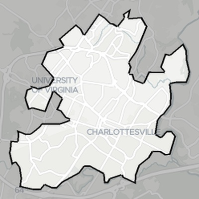 Charlottesville County VA county basemap context