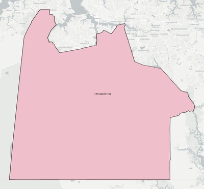 Chesapeake County VA townships and subdivisions map