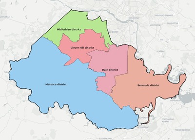 Chesterfield County VA townships and subdivisions map