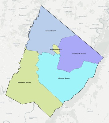 Clarke County VA townships and subdivisions map