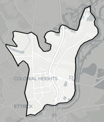Colonial Heights County VA county basemap context