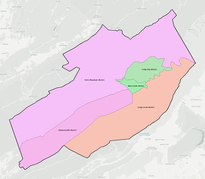 Craig County VA townships and subdivisions map