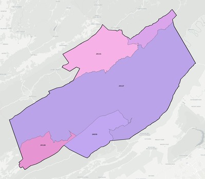 Craig County VA ZIP code boundaries map