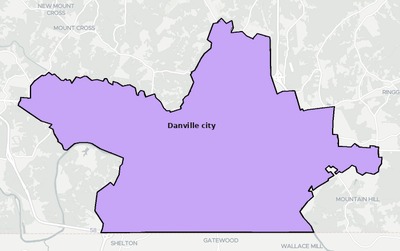 Danville County VA townships and subdivisions map