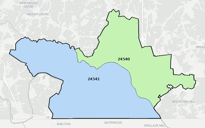 Danville County VA ZIP code boundaries map