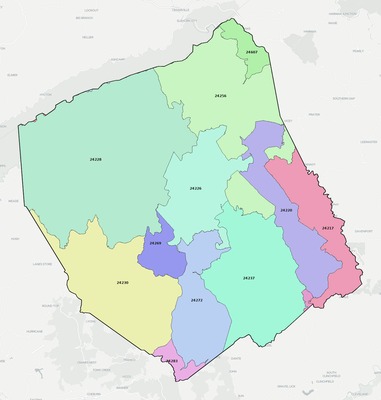 Dickenson County VA ZIP code boundaries map