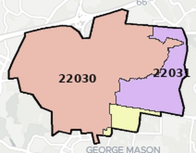 Fairfax County VA ZIP code map preview