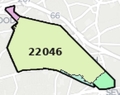Falls Church County VA ZIP code boundaries map