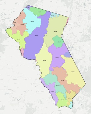 Fauquier County VA ZIP code boundaries map