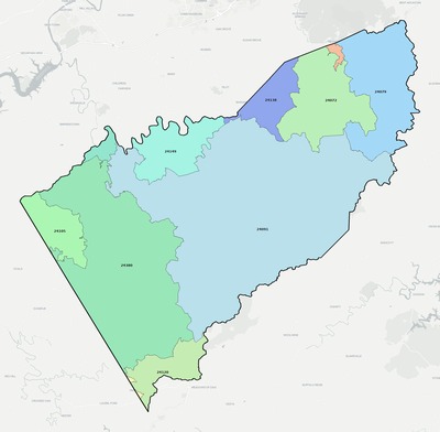 Floyd County VA ZIP code boundaries map