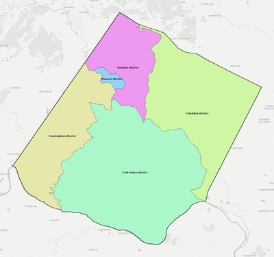 Fluvanna County VA townships and subdivisions map