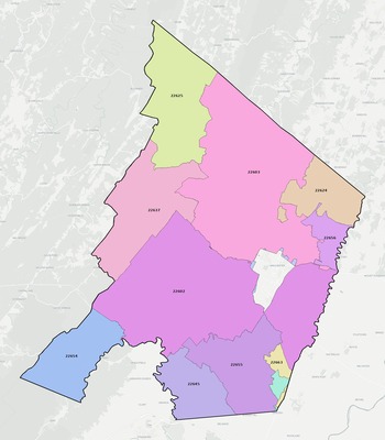 Frederick County VA ZIP code boundaries map