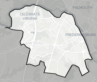 Fredericksburg County VA county basemap context