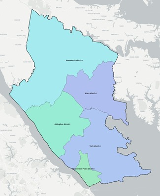 Gloucester County VA townships and subdivisions map