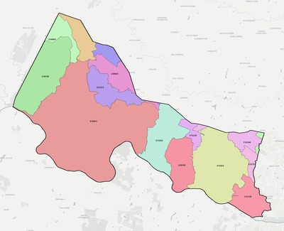 Goochland County VA ZIP code boundaries map