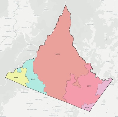 Greene County VA ZIP code boundaries map