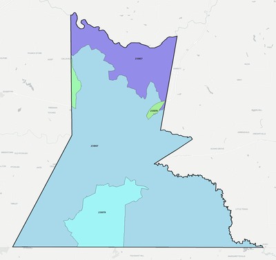 Greensville County VA ZIP code boundaries map