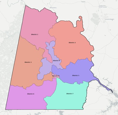 Halifax County VA townships and subdivisions map