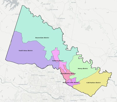 Hanover County VA townships and subdivisions map