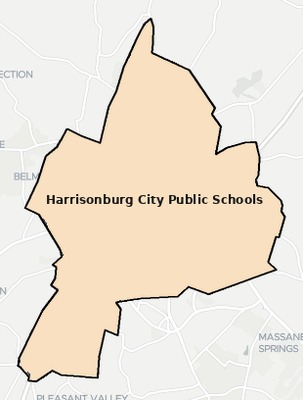 Harrisonburg County VA school district boundaries map