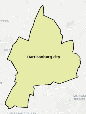 Harrisonburg County VA townships and subdivisions map