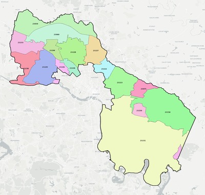 Henrico County VA ZIP code boundaries map
